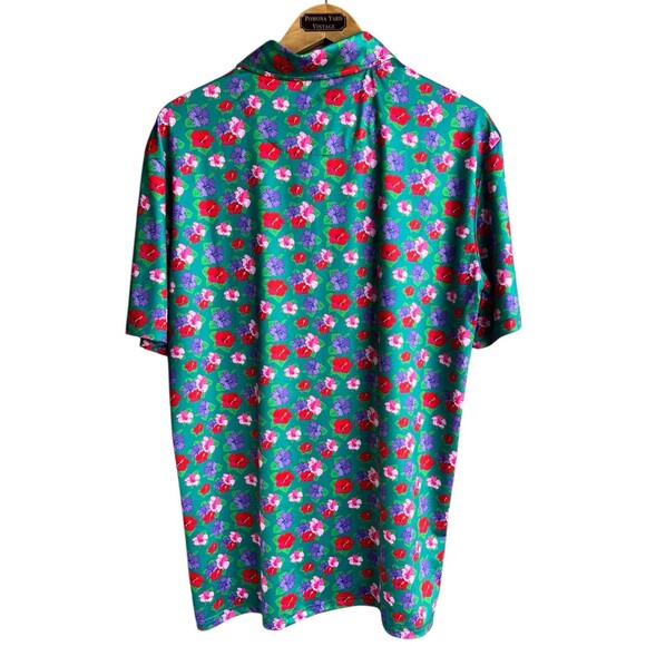 Bite Hard Performance Golf Polo Shirt Mens Medium Green Floral Stretch - Picture 6 of 7